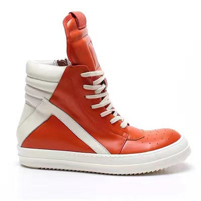 RO classic thin-soled inverted triangle autumn and winter high-top men's shoes black and white cowhide plus-size European and American fan casual couple trendy