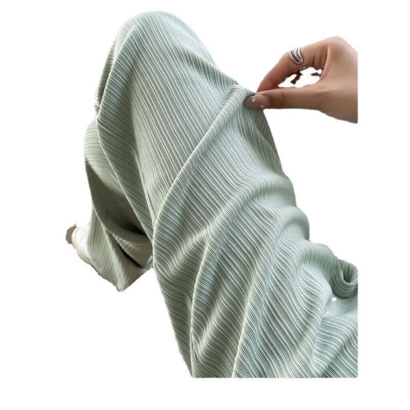 Light green ice silk wide-leg pants women's summer thin section anti-mosquito small tall waist drape narrow version straight cool trousers