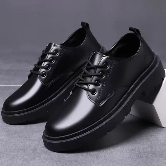 Men's Leather Shoes Breathable British Business Dress Leather Shoes Groom Shoes Security Guards Work Black Big Toe Casual Leather Shoes