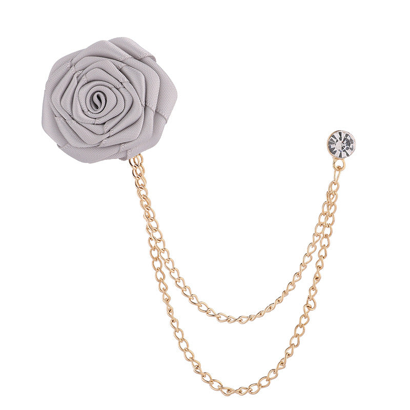 Korean version of men's and women's emcee chest ornament suit accessories encrypted rose brooch tassel chain men's suit accessories