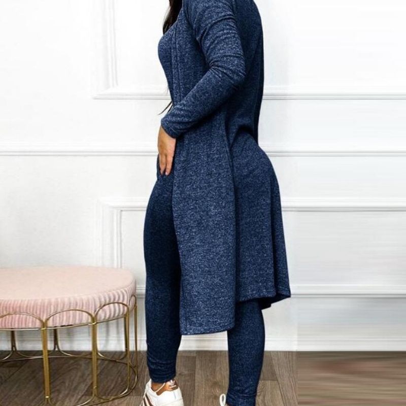 Cross-border European and American foreign trade, new autumn and winter fashion long jumpsuits, long cardigans, casual suits, long sleeves in stock