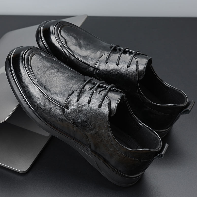 Men's shoes are covered with cowhide in spring, new men's business casual leather shoes, high-end leather men's platform single shoes