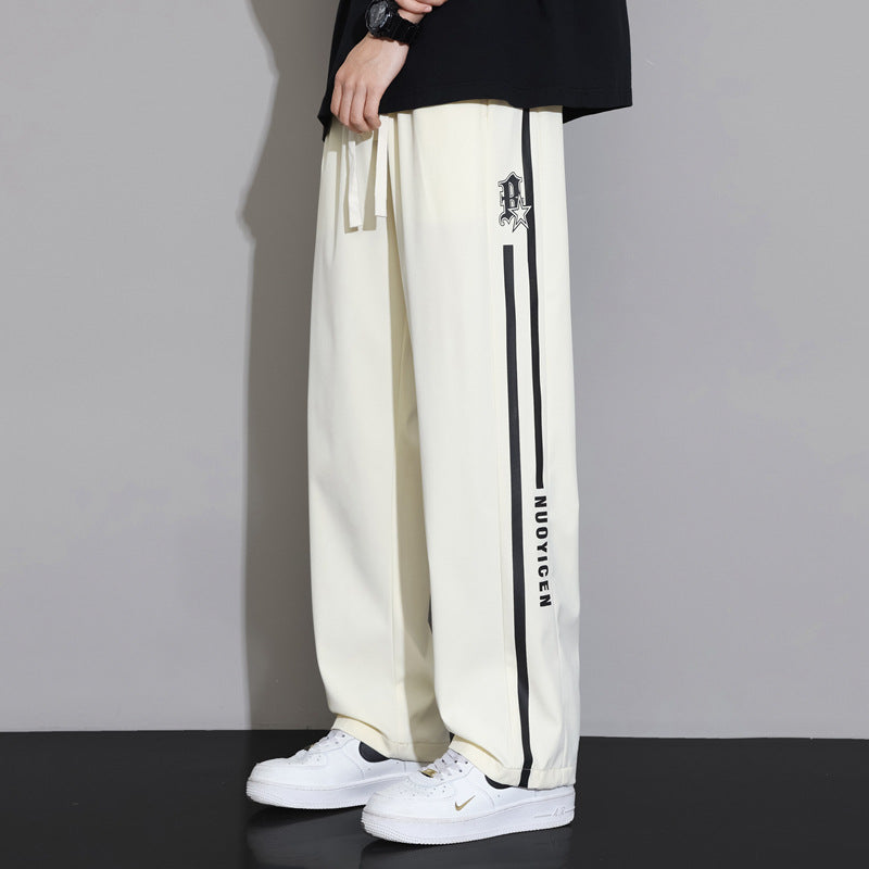 Junior high school students summer pants drape ice silk teen loose straight leg sweatpants men's slacks quick-dry