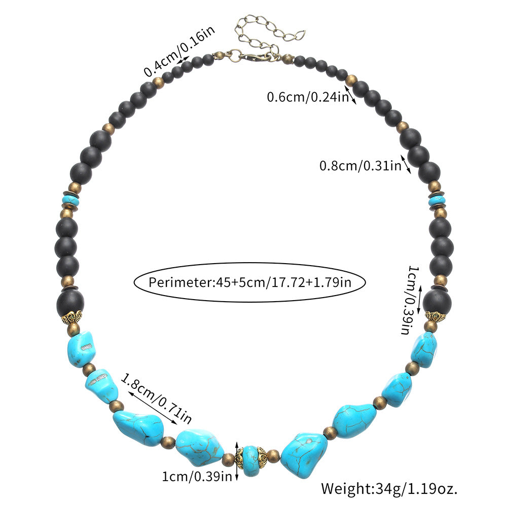 Cross-border new men's turquoise necklace surf punk necklace European and American unique necklace niche design hip hop necklace