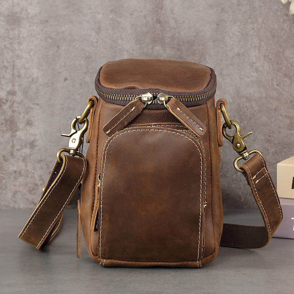 Vintage leather crossbody bag, mini men's backpack, top layer cowhide mobile phone bag, belt waist bag, casual small bag