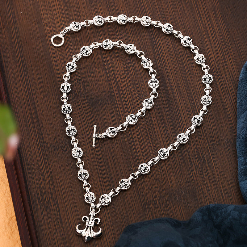 Classic high version personality anchor scout flower pendant pendant vintage silver-plated cross chain necklace men's and women's sweaters