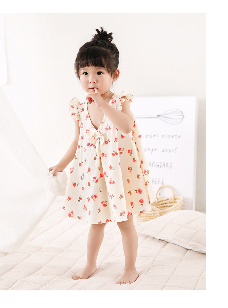 Girls' Dresses, Summer Cotton Class A Princess Dresses, Baby Skirts, Camisole Skirts, Baby Floral Skirts