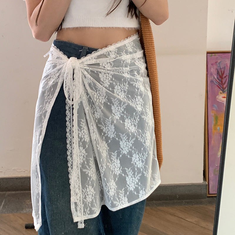 Skirt gauze Korean niche design sense layered mesh skirt, chiffon cover skirt apron embroidered lace lace fart curtain