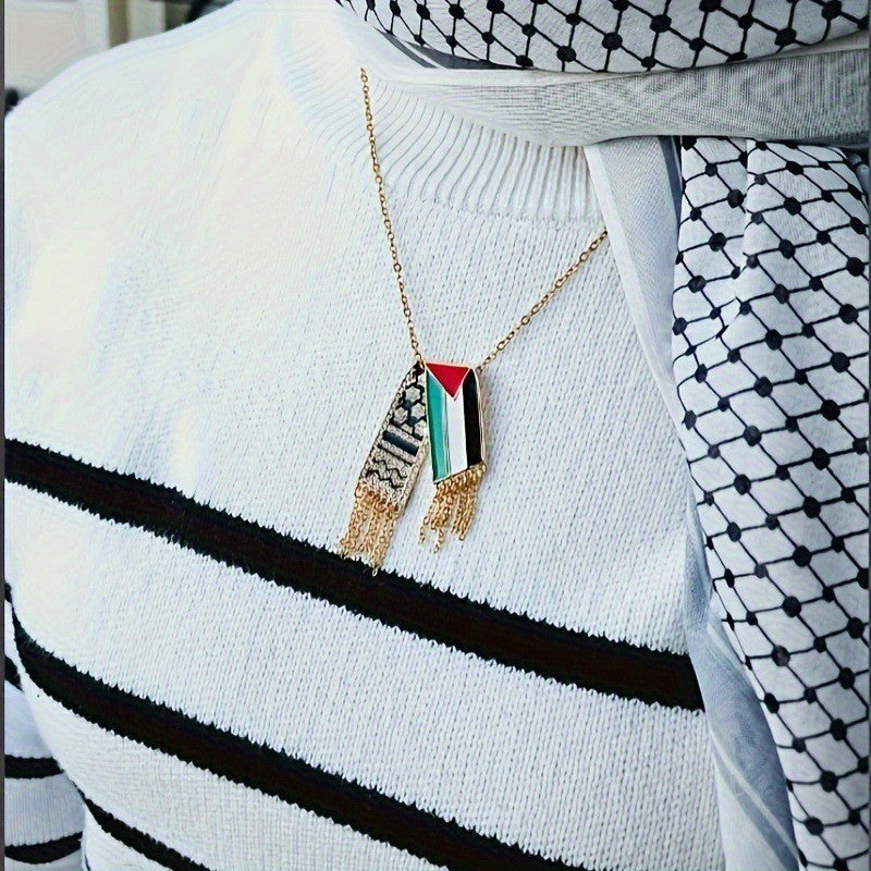 Cross-border hot selling stainless steel chain scarves drip glue men's necklaces European and American popular Middle Eastern jewelry national flag jewelry