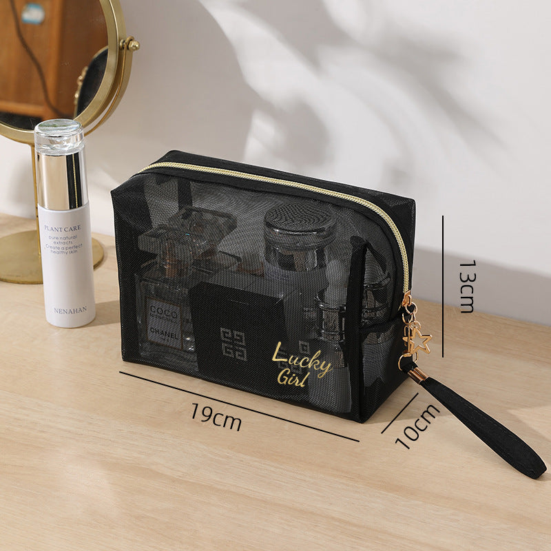 New cross-border mesh cosmetic bag black simple mesh breathable toiletry bag travel portable large-capacity storage bag