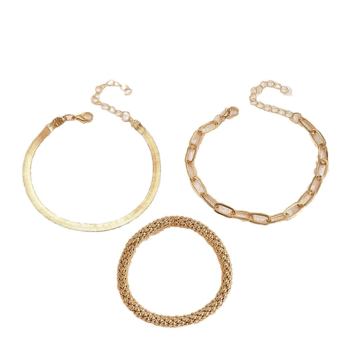 wish new anklet fashion personality fashion cuban chain snake chain popcorn chain 3 piece bracelet set