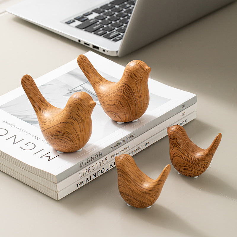 Ceramic wood grain bird ornaments desktop high-end garden Nordic living room simulation decorations creative personality crafts