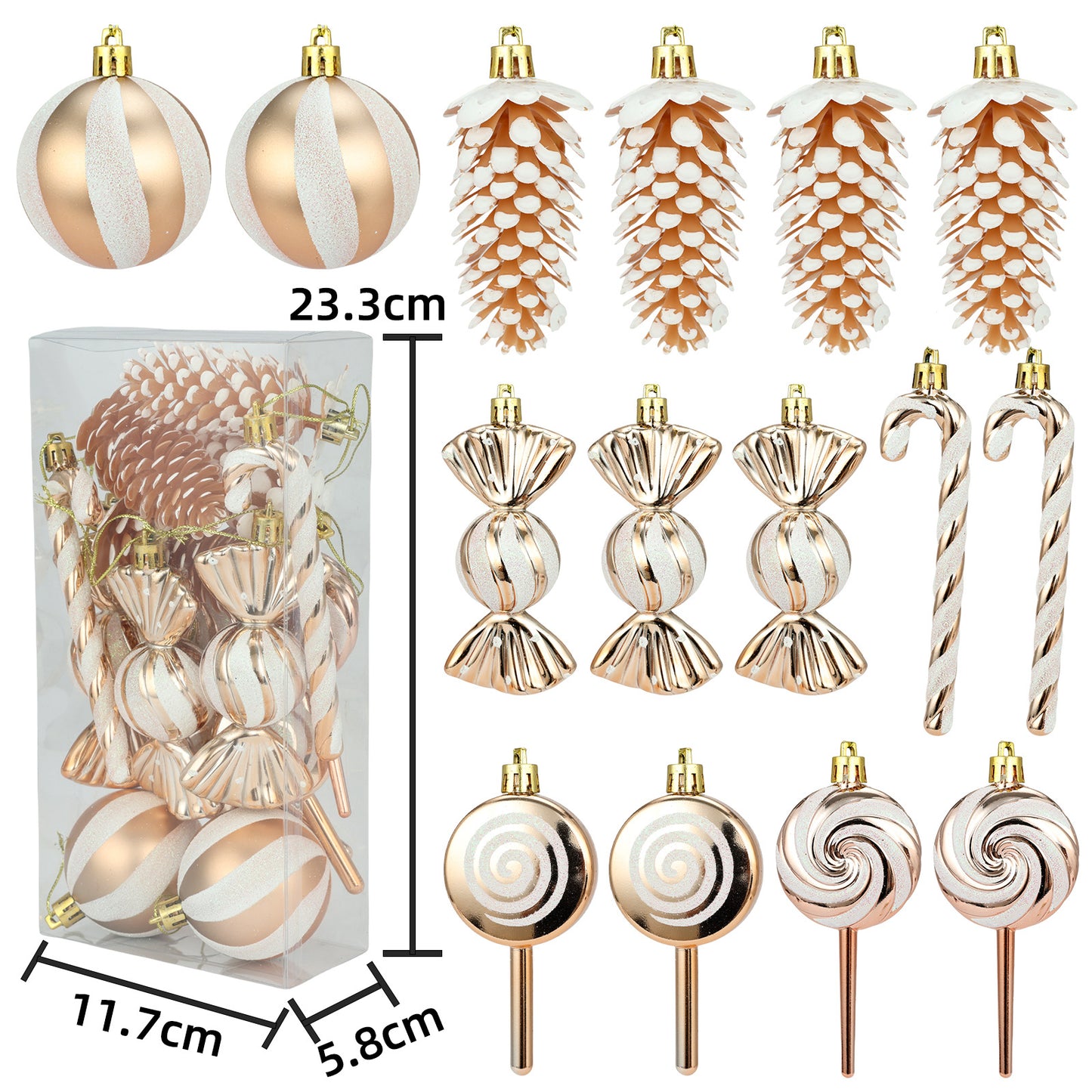 6cm 15 Piece Set Christmas Set Christmas Ball Pine Cone Lollipop Candy Christmas Tree Pendant Christmas Gift Festival
