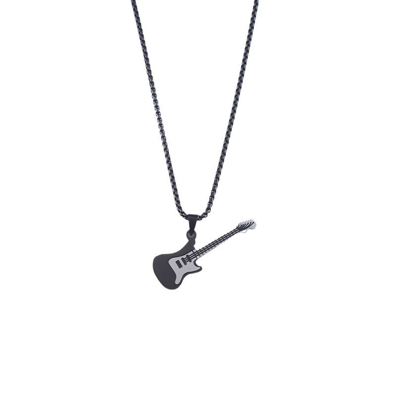 Guitar necklace men's hip hop titanium steel pendant men's and women's rock 'n' roll personality jewelry pendant sweater chain stainless steel jewelry