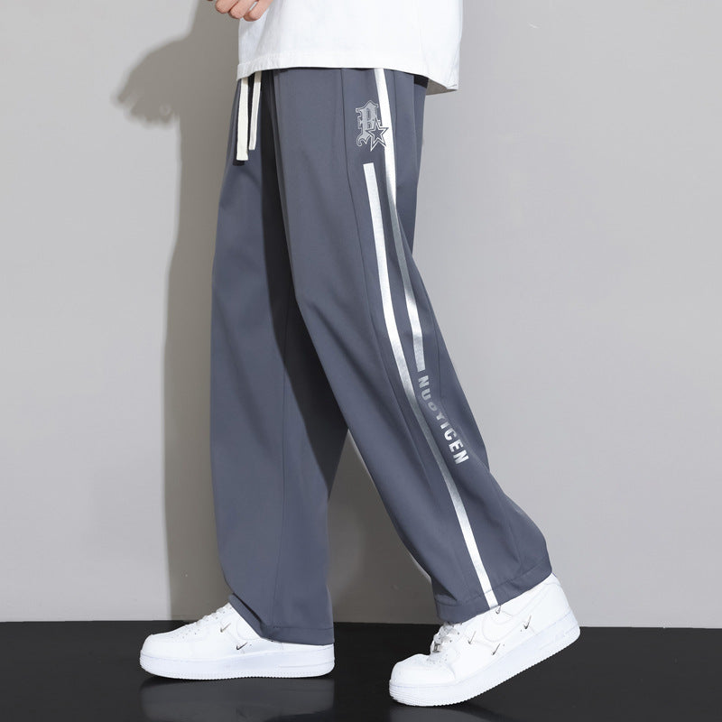 Junior high school students summer pants drape ice silk teen loose straight leg sweatpants men's slacks quick-dry