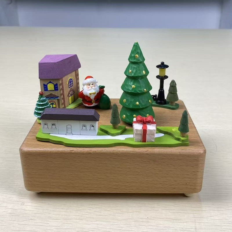 2025 New Christmas Music Box Wooden Crafts Creative Christmas Gift Merry Christmas Clockwork Music Box