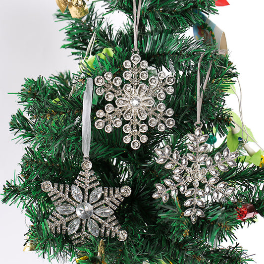 Cross-border new Christmas tree decoration Christmas metal snowflake pendant creative new rhinestone snowflake Christmas ornament