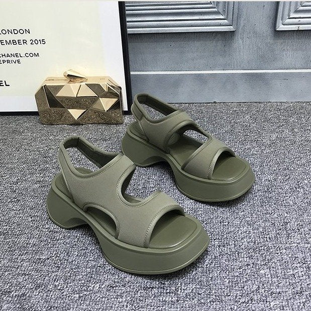 Thick-soled sports sandals women's summer new soft-soled casual pullover loose stretch cloth roman sandals flat-soled sandals