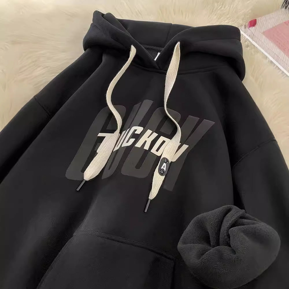 Heavyweight stiff hooded sweatshirt men's spring and autumn American fashion brand youth autumn and winter burgundy fleece hoodie jacket