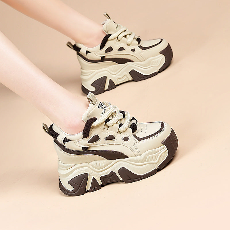 Thick-soled heightened daddy shoes women's 2025 autumn/winter new casual sneakers women's versatile trendy muffin shoes