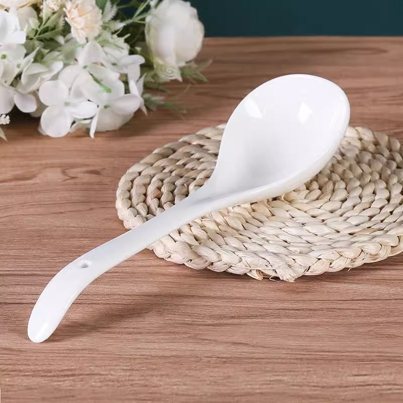 Ceramic king-size soup spoon, soup spoon, household bone china spoon, hotel white porridge spoon, porridge spoon, large spoon, long handle