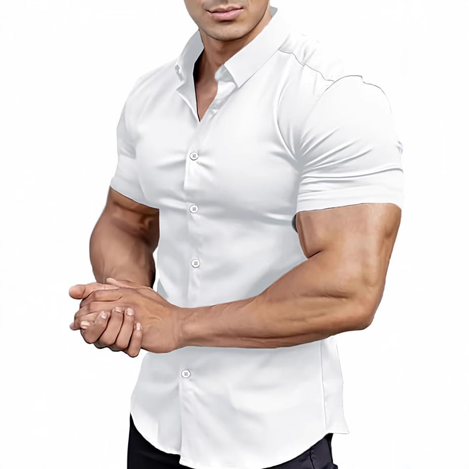 summer new short sleeve printed shirt men's shirt collar casual fashion solid color shirt thin short sleeve shirt men