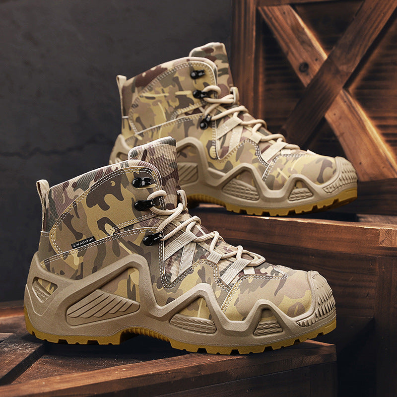 Cross-border popular plus-size 46 martin boots men's shoes high-top hiking shoes anti-slip increase camouflage outdoor training tactical shoes