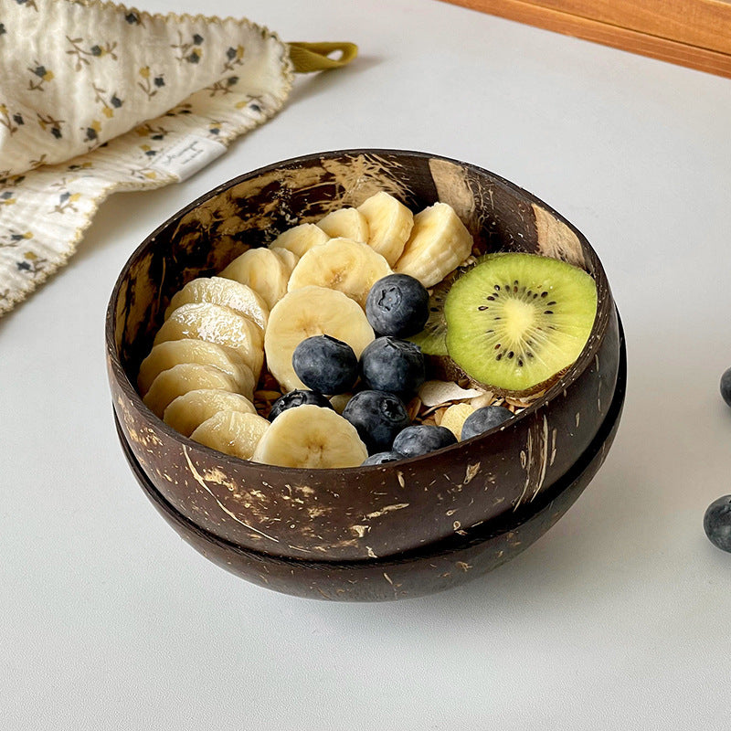 Internet celebrity ins coconut bowl with spoon salad bowl coconut shell wood potbelly dessert yogurt oatmeal breakfast bowl