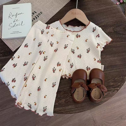 Girls' pajamas 2025 new summer floral princess style little girl loungewear set thin baby girl summer dress