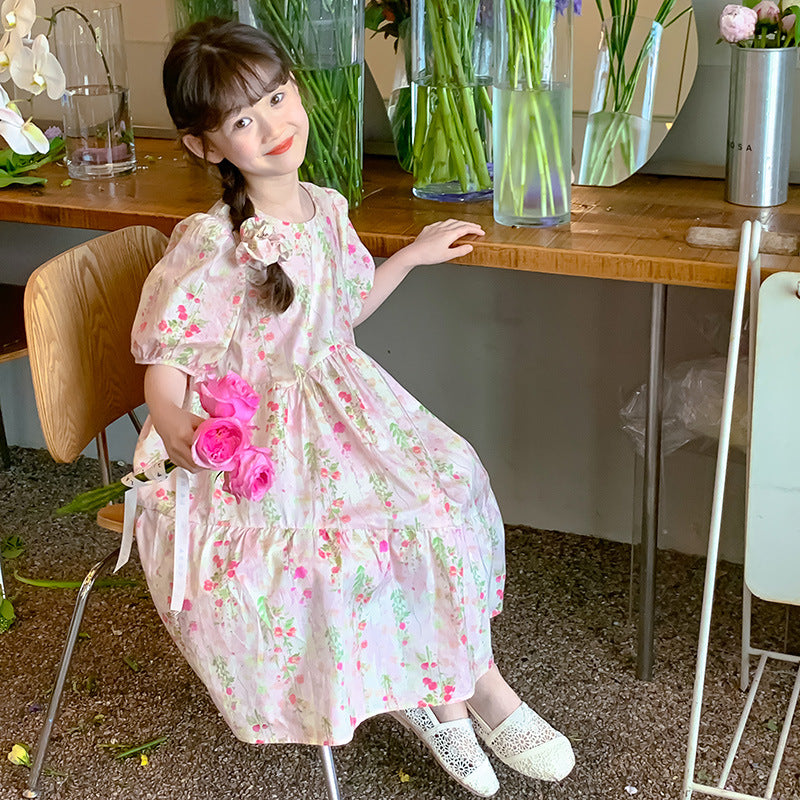 Girls' dresses, summer cotton skirts, Korean version children's doll collar floral skirts, baby thin girls, princess dresses