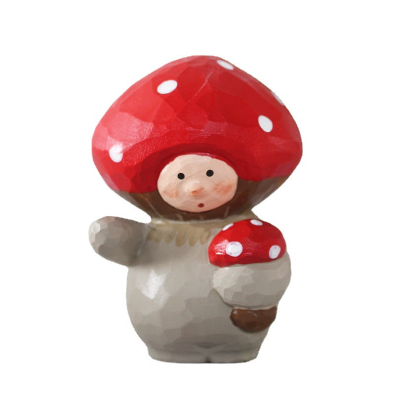 Aoki Fan Homophonic Series Wood Carving Ornaments Mushroom Man Gift Creative Ornaments Home Accessories Decoration