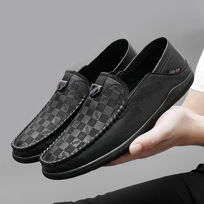 Summer new driving men's beanie shoes pure hand-stitched soft soles men's leather shoes embossed men's shoes driving shoes
