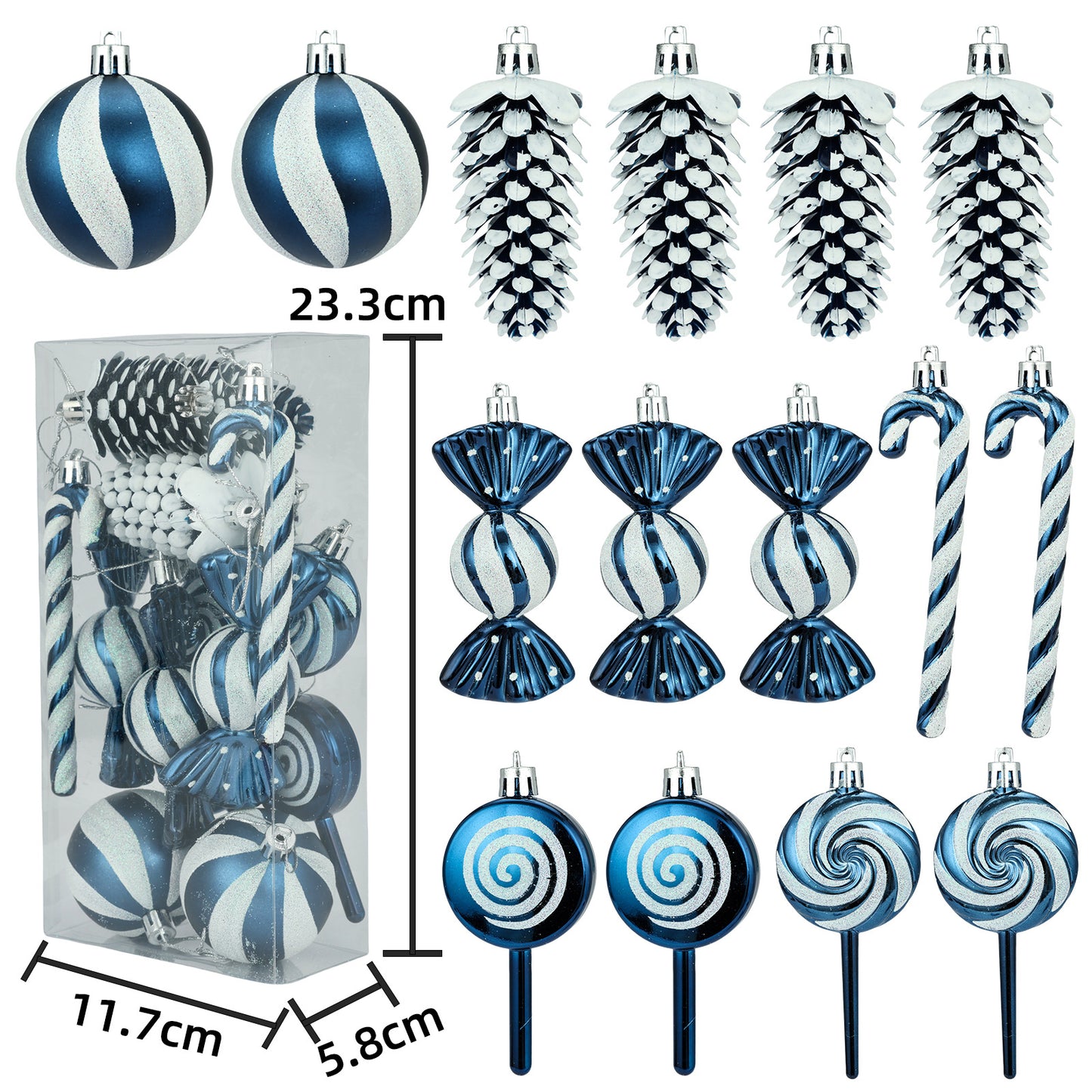 6cm 15 Piece Set Christmas Set Christmas Ball Pine Cone Lollipop Candy Christmas Tree Pendant Christmas Gift Festival