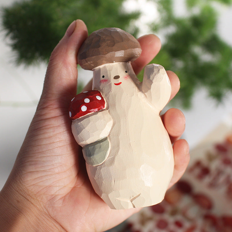 Aoki Fan Homophonic Series Wood Carving Ornaments Mushroom Man Gift Creative Ornaments Home Accessories Decoration