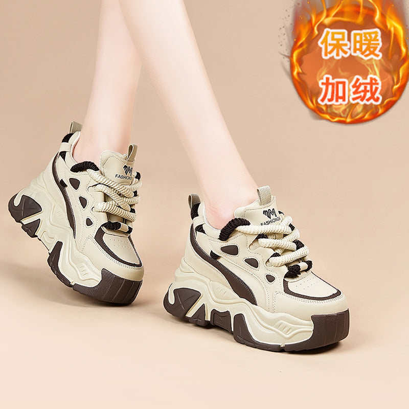 Thick-soled heightened daddy shoes women's 2025 autumn/winter new casual sneakers women's versatile trendy muffin shoes