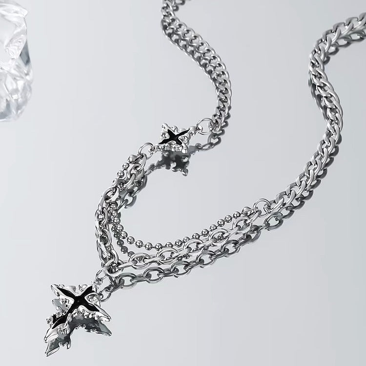 Cross pendant men's necklace fashion brand versatile men's trend boy hip hop niche high-end sense chain accessories