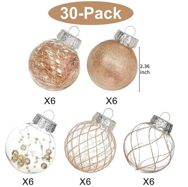 Christmas PET Transparent Ball Decoration Gift Box Christmas Tree Pendant Painted Ball Bouquet Decoration Ball Wedding 6cm 30pcs