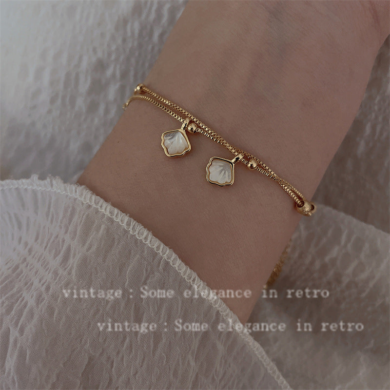 18K gold high color double shell bracelet anklet women's light luxury and versatile high-end Korean fashion anklets