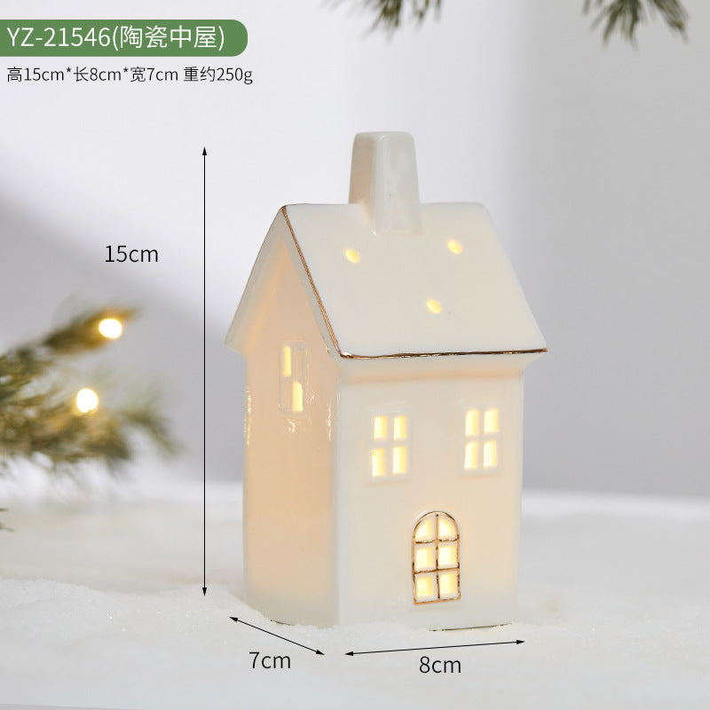 Christmas Ceramic Luminous Christmas Tree Cottage Tabletop Home Ceramic Ornaments Scene Arrangement Props Christmas Gifts