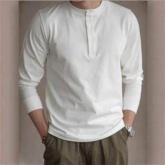 American retro 320g heavy henry shirt slim cotton T-shirt long sleeve loose base shirt click tough guy man autumn