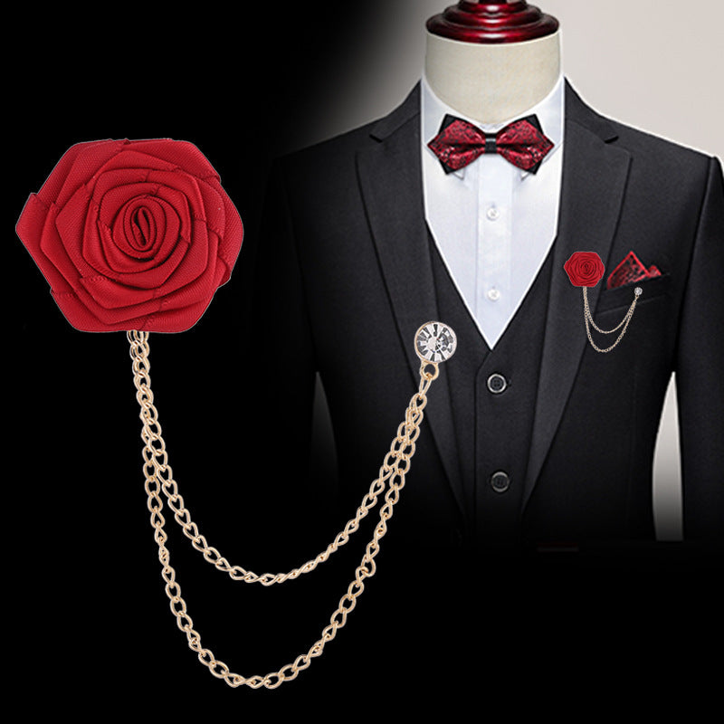 Korean version of men's and women's emcee chest ornament suit accessories encrypted rose brooch tassel chain men's suit accessories
