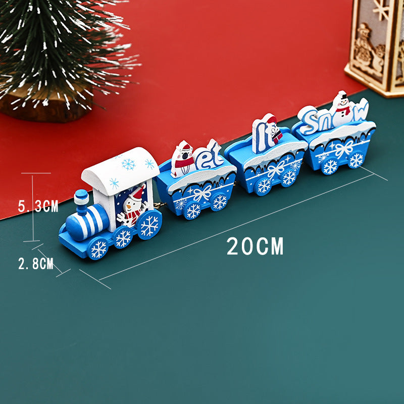 Cross-border special Christmas decorations, wooden four-section train children's holiday gift window table ornaments