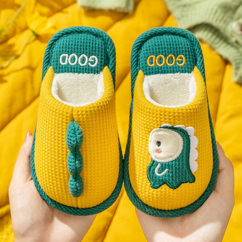 Children's linen slippers home parent-child slippers cute cotton and linen household floor slippers anti-slip sweat resistant cotton slippers