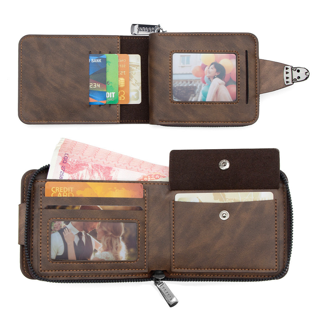 Cross-border hot sale men's short wallet business zipper large capacity multi-card wallet lock PU manufacturer wholesale