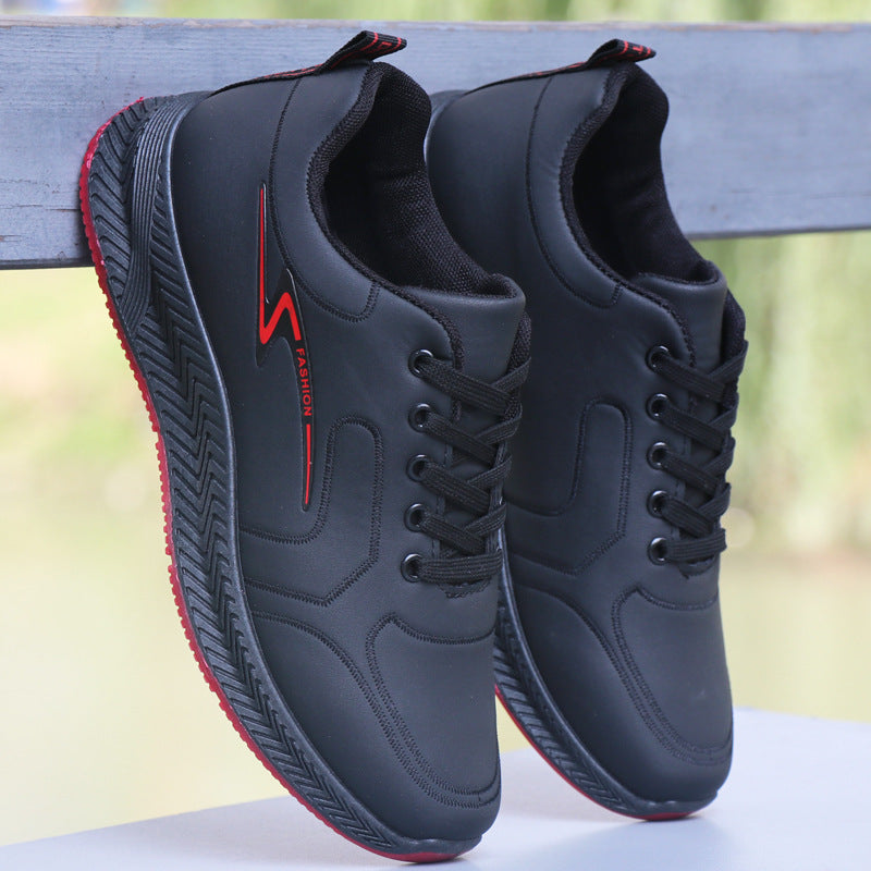 Men's shoes autumn new waterproof leather sneakers breathable casual running shoes black work shoes men's one piece on behalf of the hair