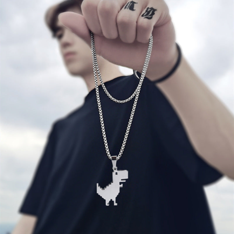 New necklace men's small dinosaur pendant ins hip hop trendy brand pendant summer niche design trend pendant chain
