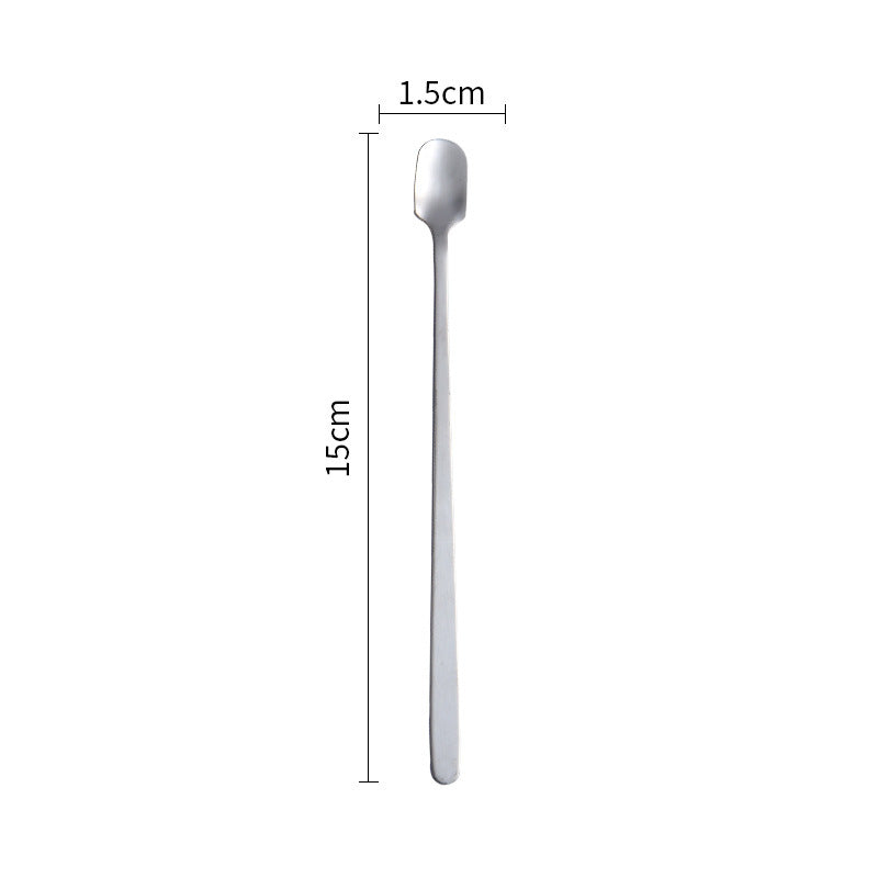 Stainless Steel Square Head Spoon Creative Long Handle Bar Iced Gold Coffee Mixing Spoon Small Round Spoon Mug Spoon