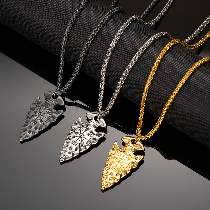 Cross-border European and American style hot selling Viking Nordic necklace triangle compass compass titanium steel chain men's trendy cool neck jewelry