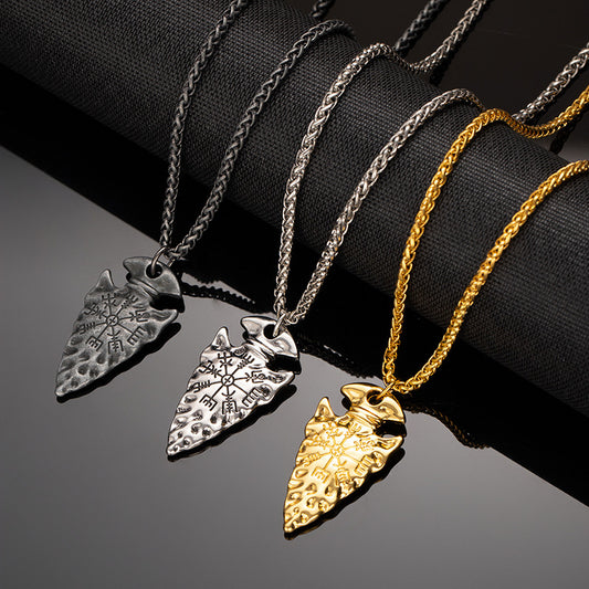 Cross-border European and American style hot selling Viking Nordic necklace triangle compass compass titanium steel chain men's trendy cool neck jewelry