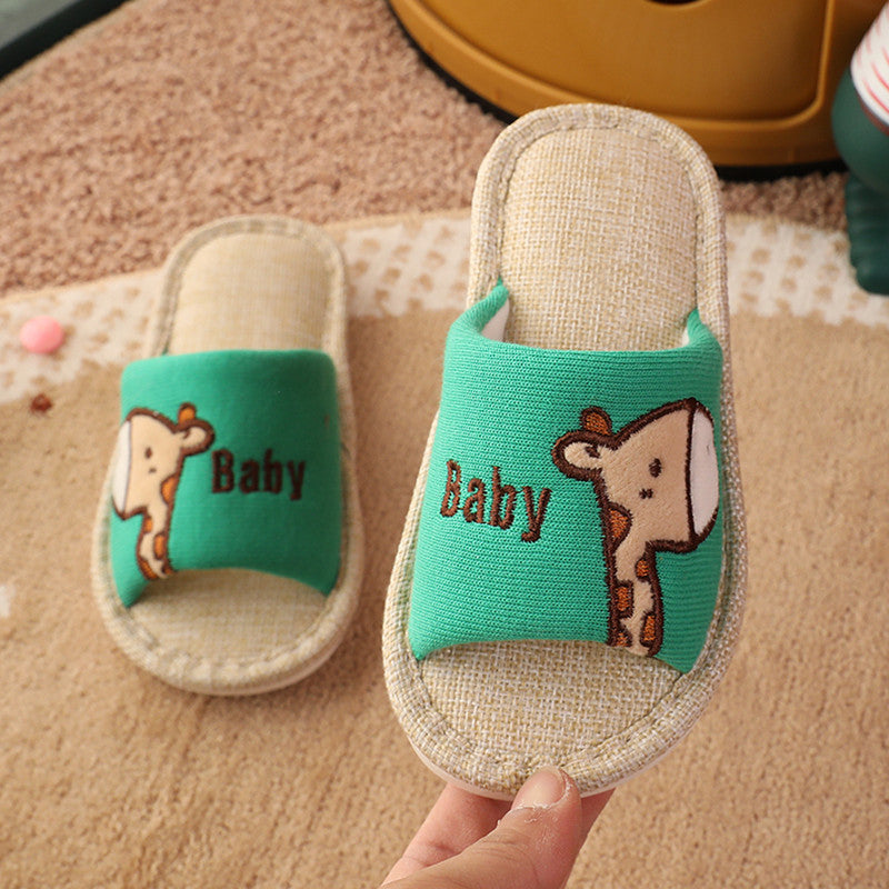 [Clearance] children's linen slippers home non-slip indoor men and women cartoon cotton spring and autumn slipper